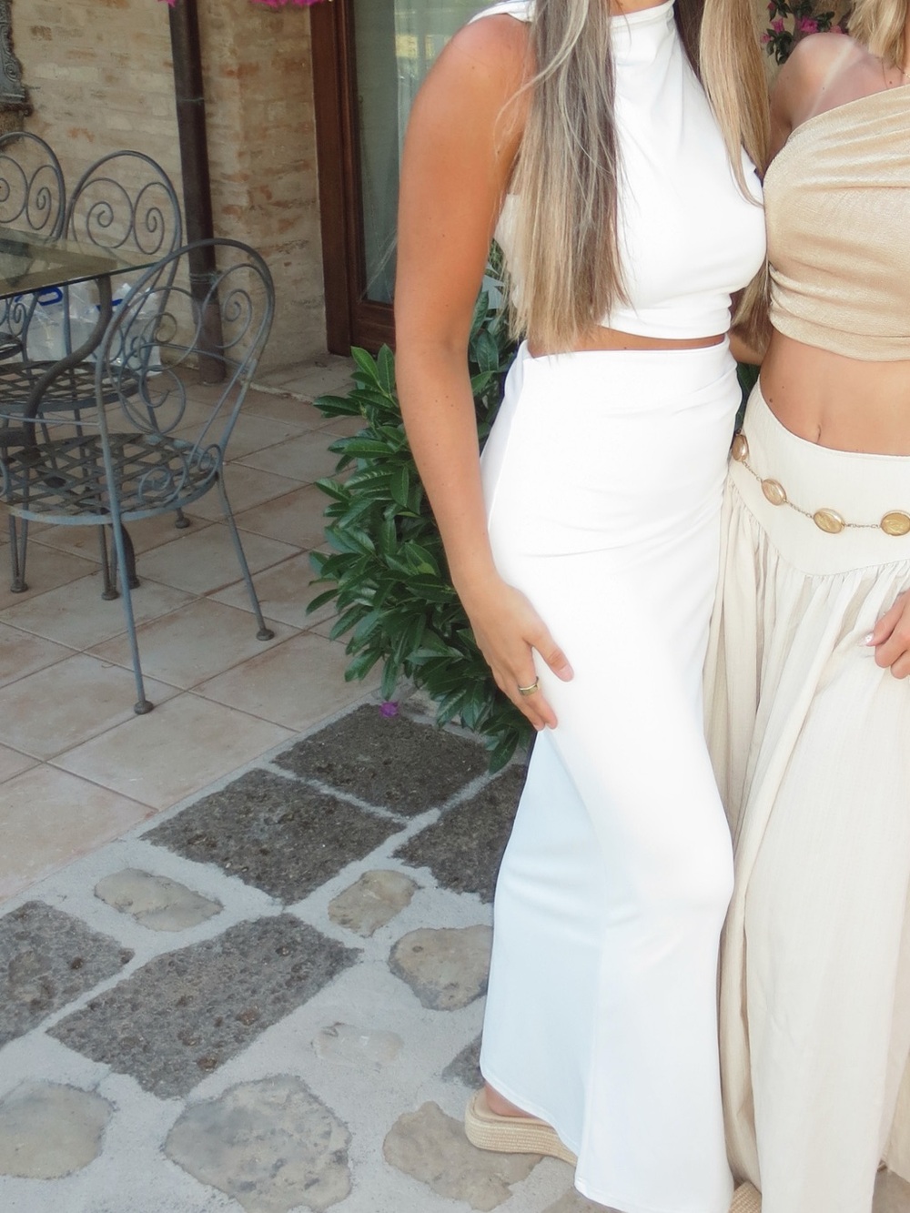 White two piece maxi skirt set